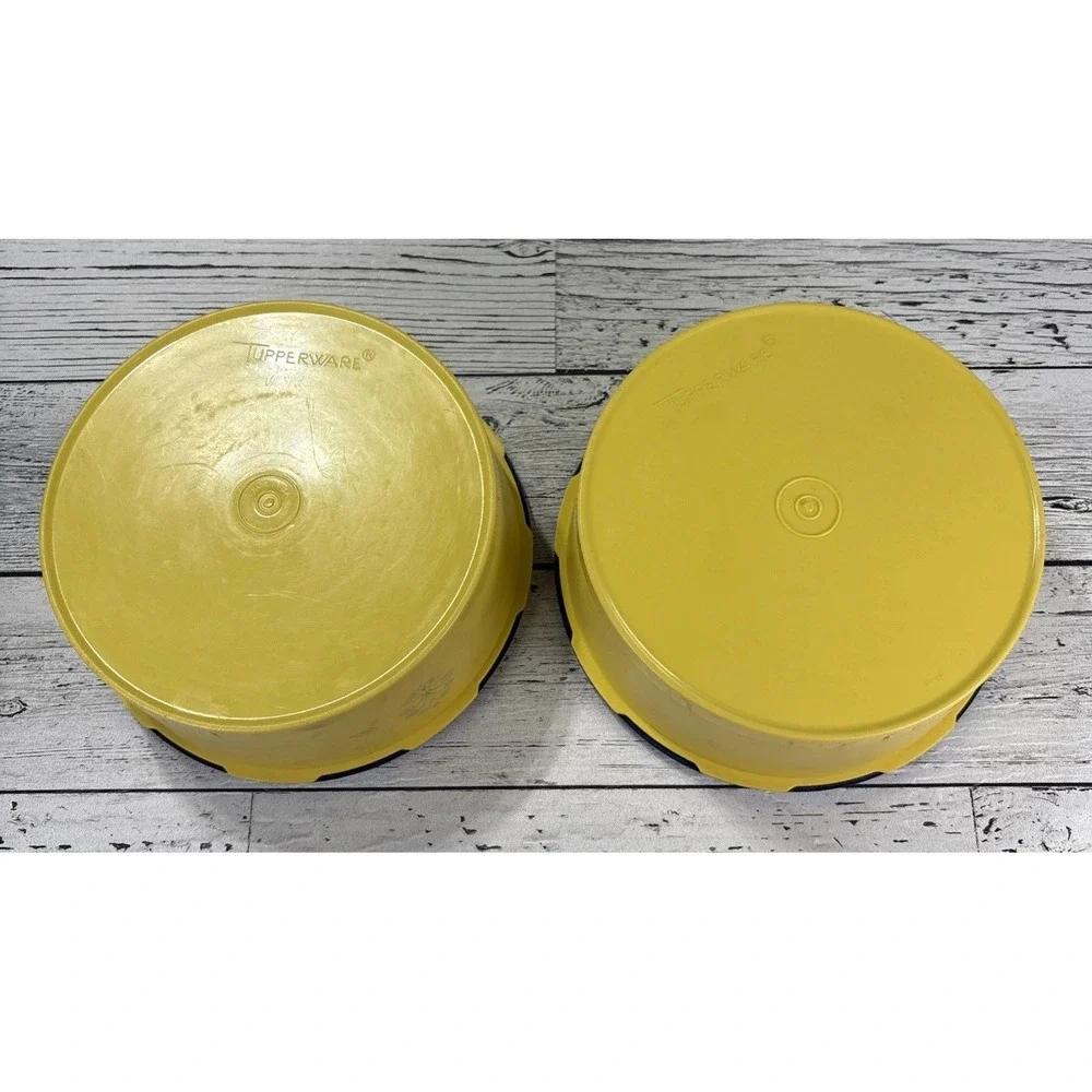 2 Vintage Tupperware Yellow Large Servalier Containers‎ # 1204-8 w/Lids